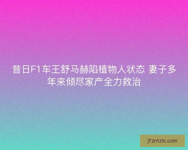 昔日F1车王舒马赫陷植物人状态 妻子多年来倾尽家产全力救治